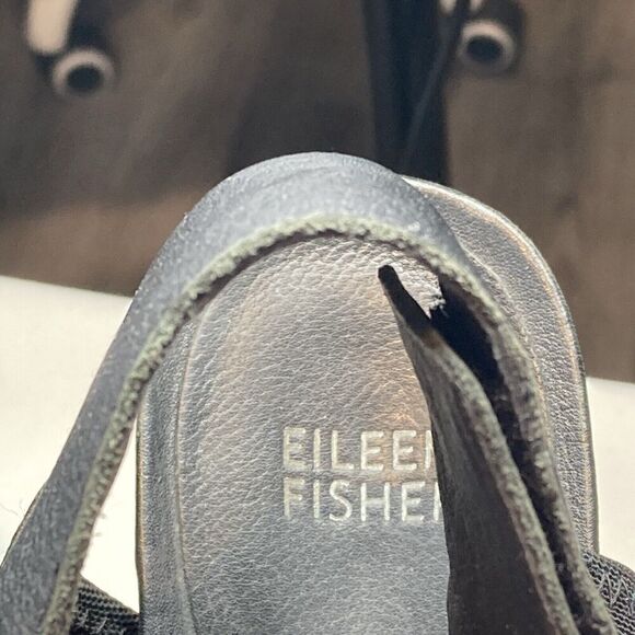 Eileen Fisher Black Platform Wedge Sandals Size 10 Lagenlook Boho Comfortable - Picture 3 of 7